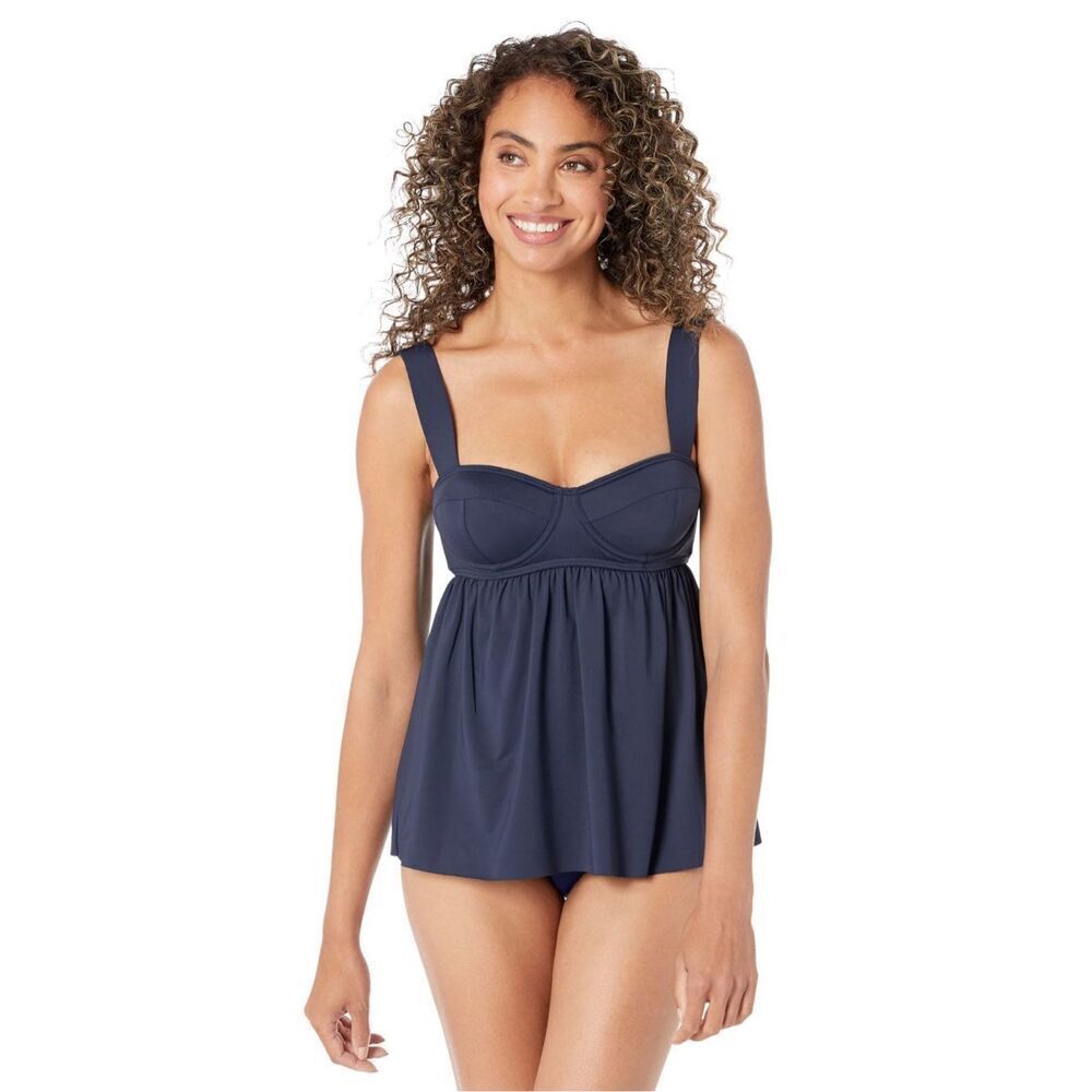 Michael Michael Kors Babydoll Tankini Top Navy Medium | Underwire Swimsuit Suppo